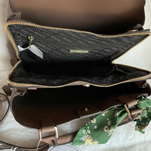 Brand New STEVE MADDEN Beautiful Caffe Satchel Tote Handbag Gold SM LOGO - Picture 8 of 8